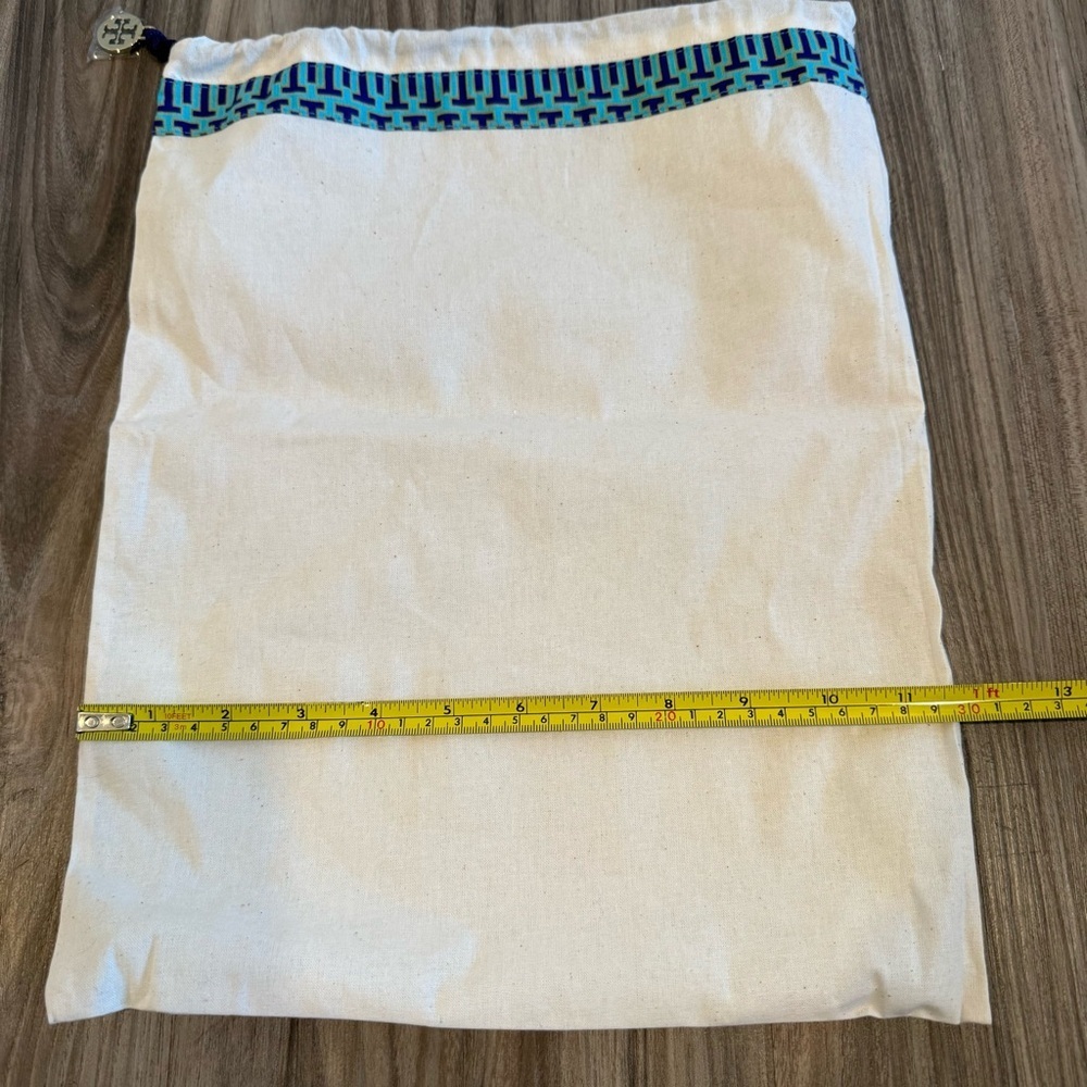 Tory Burch White Blue Logo Drawstring Shoe Handbag Dust Bag - Picture 5 of 6